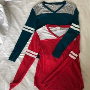 SET OF 2 Long sleeve PINK athletic V neck shirts
